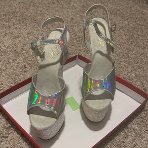Pleaser Iridescent Silver Platform Heels